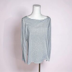 Rene Lezard Size 42 White and Gray Striped Long Sleeve Boatneck Top